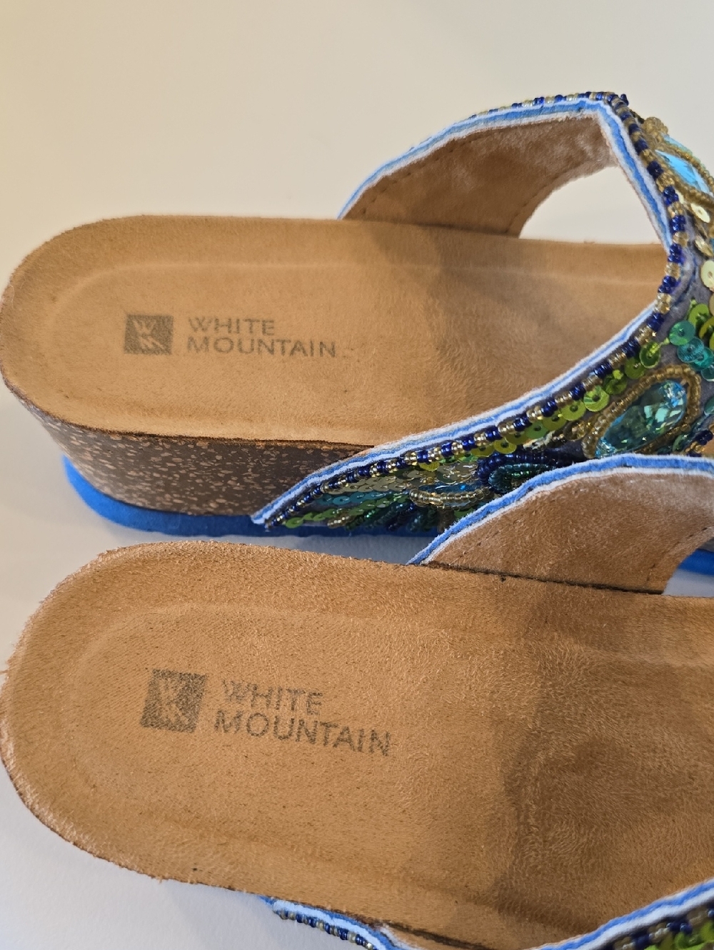 White Mountain " Bluejay" Beaded Wedge Thong Boho Design Women's Sandals - Picture 6 of 10